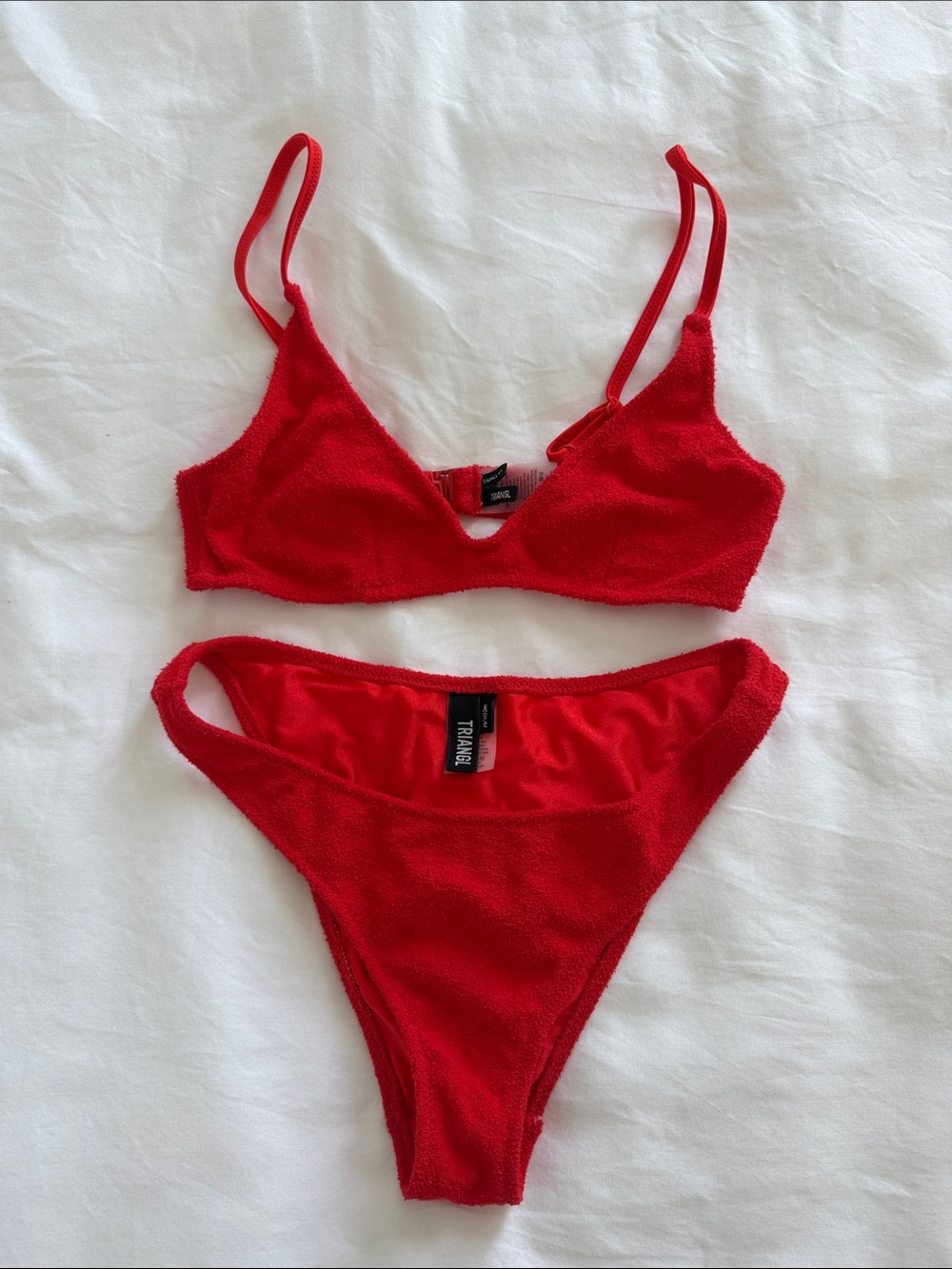 triangl swimwear Red Textured Triangle Bikini Set